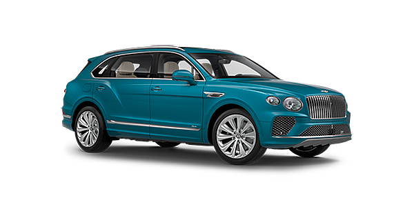 Bentley Lisboa Bentley Bentayga EWB Azure front side angled view in Topaz blue coloured exterior. 
