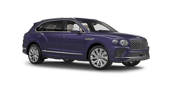 Bentley Lisboa Bentayga Extended Wheelbase Mulliner luxury SUV front three quarter in Tanzanite Purple paint